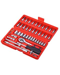 Heavy standard hand tools 46 piece auto repair kit socket wrench set plastic box
