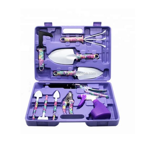 Candotool 10 pcs Purple Flower Women tool box Ladies Garden Tool Set for Outdoor Garden