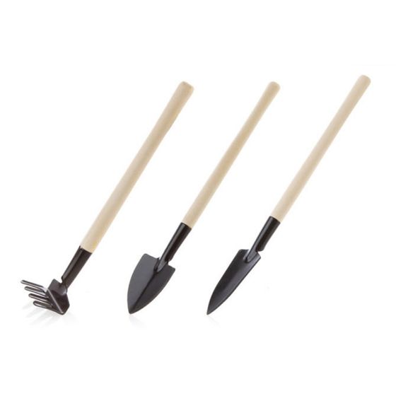 Candotool 3pcs/set Mini Shovel Rake Set Wooden Handle Metal Head Shovel for Flowers Potted Plants Mini Garden Tool
