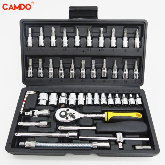 Chinese supply Candotool 46pcs Combination 1/4" hand tools socket ratchet wrench set for Car Repair